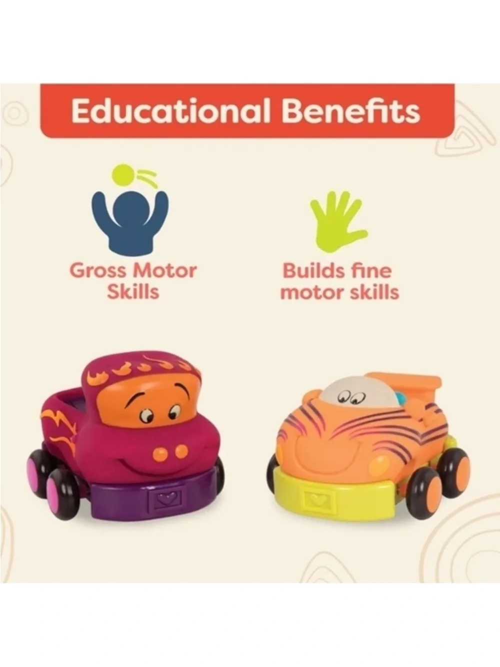 Bright Pull-Back Toy Car Pack - Yellow, Orange, Pink, Brown